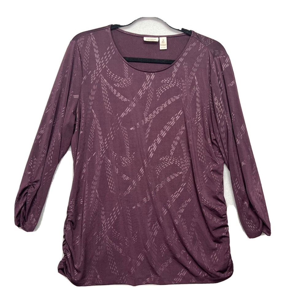 Chicos EASYWEAR Traveler Plum Purple 3/4 Sleeve Ruched Top Size 2